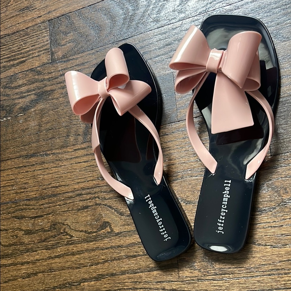 Jeffrey Campbell Pink and Black Bow Sandals